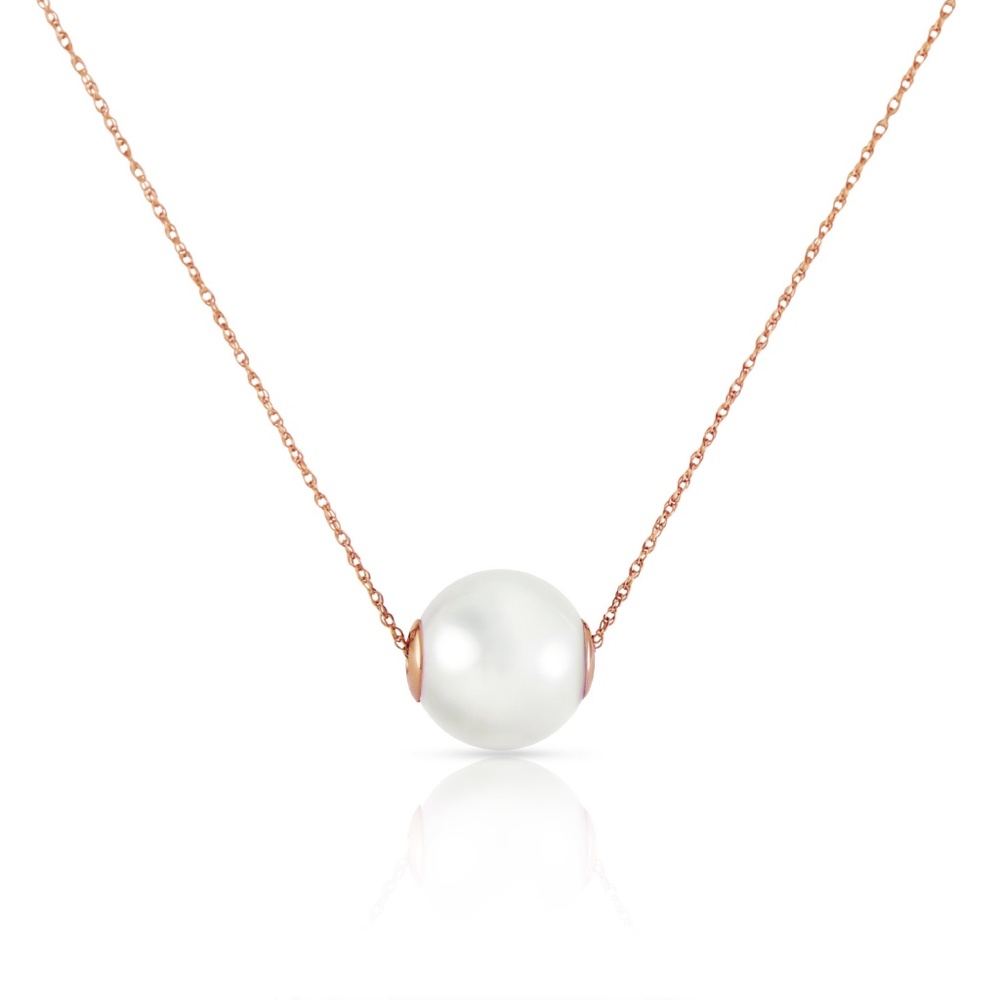 14K.GOLD NECKLACE WITH 16.0 mm WHITE SHELL PEARL - Picture 2 of 6